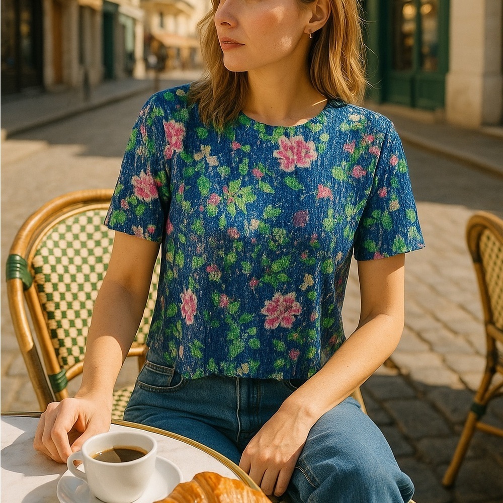 Zara Sequin Floral Top Blue Pink Sparkle Top coquette brunch